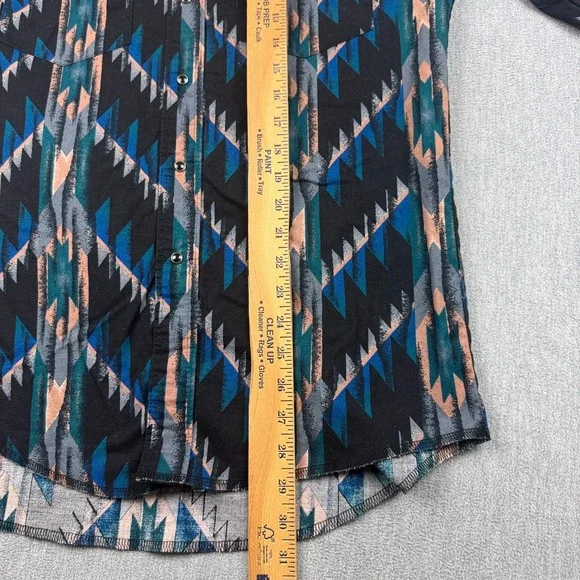 Vintage‎ Wrangler Shirt Mens Large Black Blue Aztec Snap Western Rodeo Cowboy